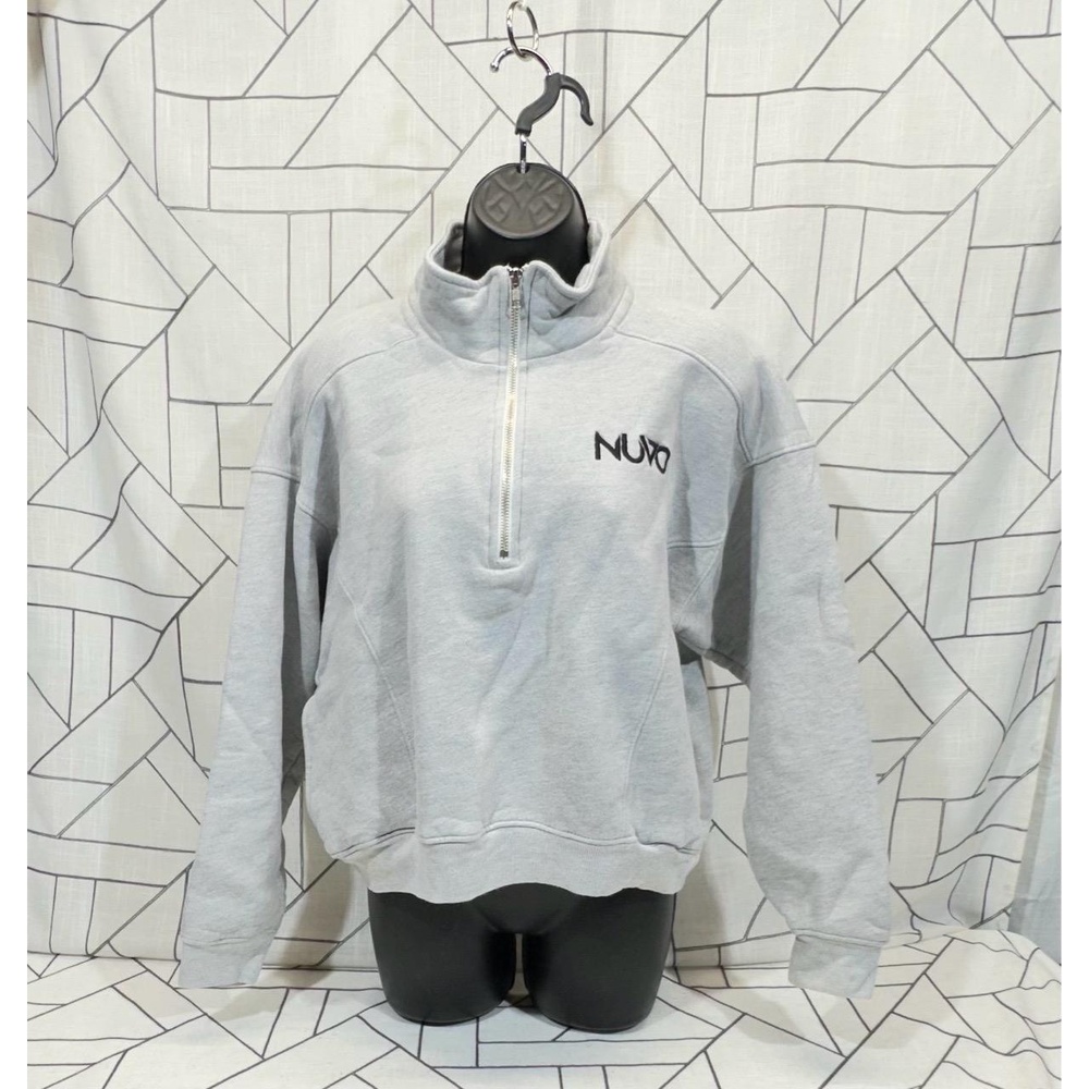 Nuvo Cropped‎ Quarter-Zip Sweatshirt High Collar Embroidered Gray Womens Size M